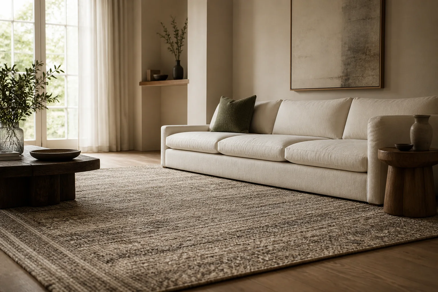 Covor premium în tonuri naturale într-un living elegant